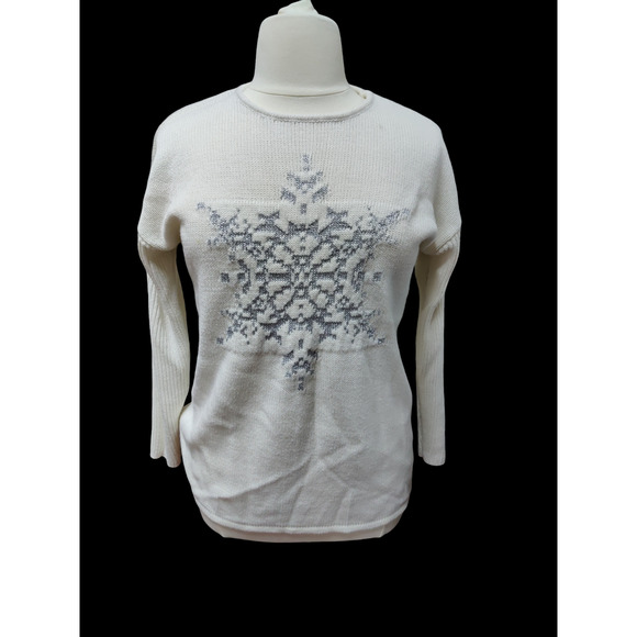 Woman Within White pullover sweater with silver snowflake- size 14/16 medium - Picture 1 of 3